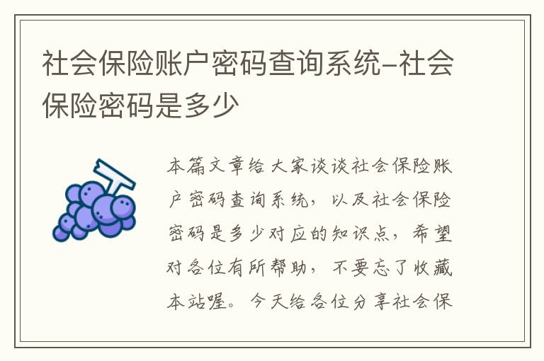 社会保险账户密码查询系统-社会保险密码是多少