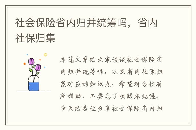 社会保险省内归并统筹吗，省内社保归集