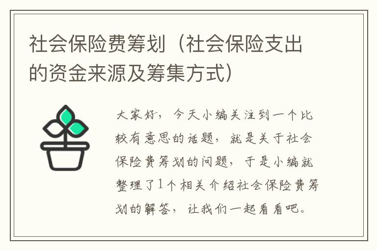 社会保险费筹划（社会保险支出的资金来源及筹集方式）