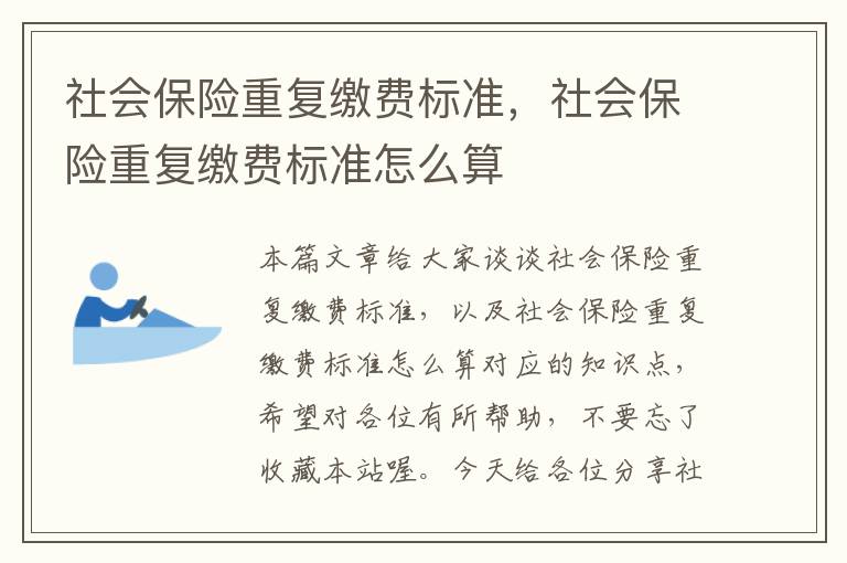 社会保险重复缴费标准，社会保险重复缴费标准怎么算