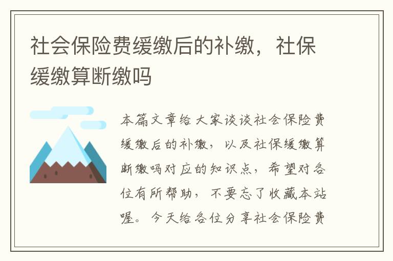 社会保险费缓缴后的补缴，社保缓缴算断缴吗