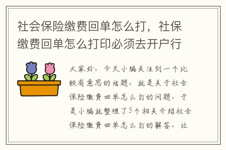 社会保险缴费回单怎么打，社保缴费回单怎么打印必须去开户行吗