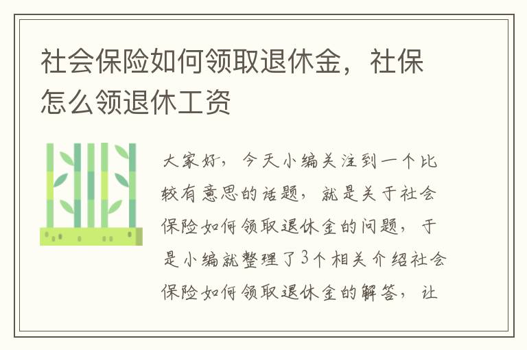 社会保险如何领取退休金，社保怎么领退休工资