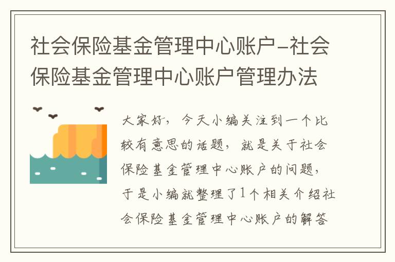 社会保险基金管理中心账户-社会保险基金管理中心账户管理办法