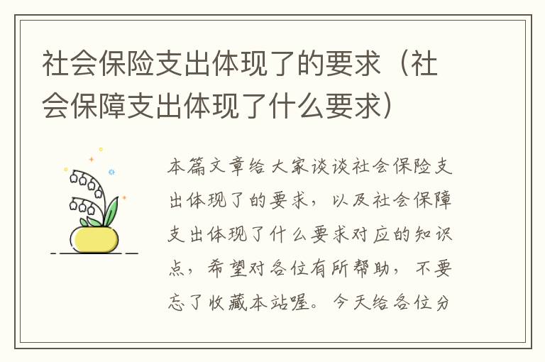 社会保险支出体现了的要求（社会保障支出体现了什么要求）