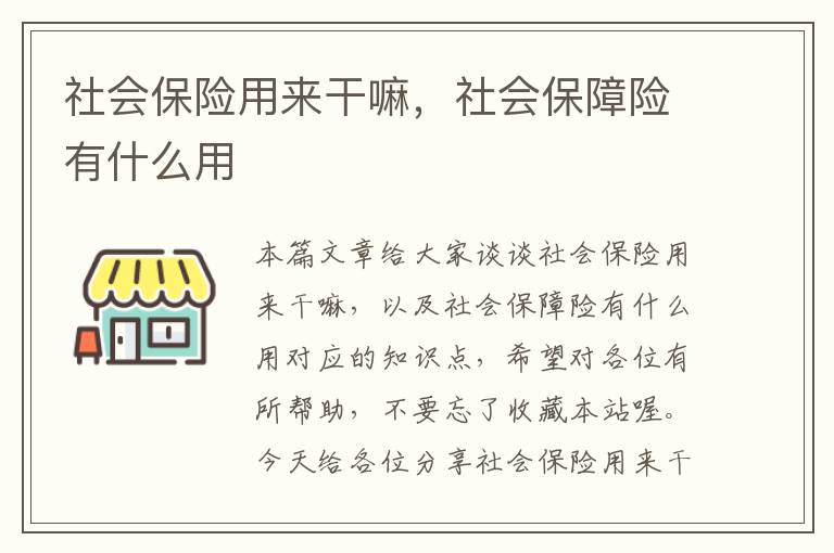 社会保险用来干嘛，社会保障险有什么用