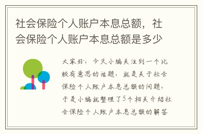 社会保险个人账户本息总额，社会保险个人账户本息总额是多少