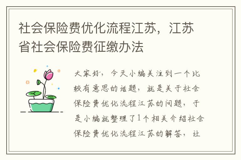 社会保险费优化流程江苏，江苏省社会保险费征缴办法