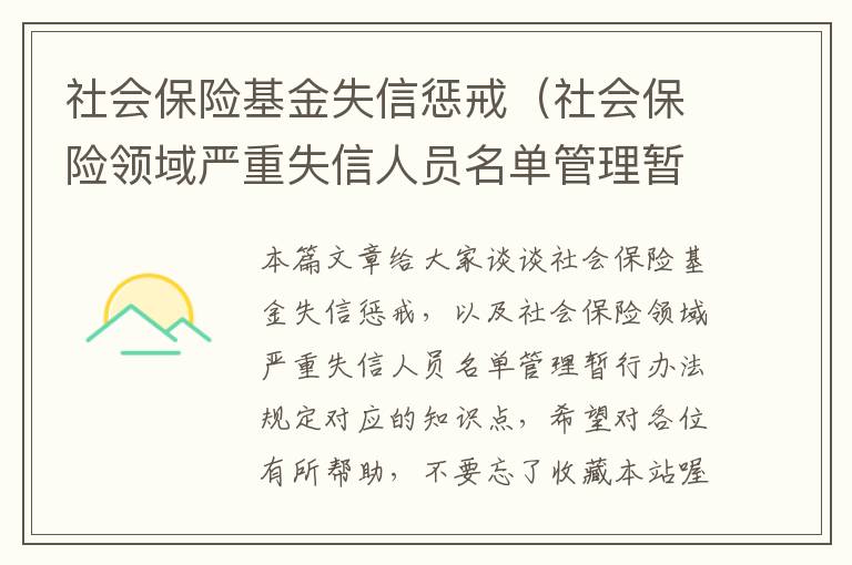 社会保险基金失信惩戒（社会保险领域严重失信人员名单管理暂行办法规定）