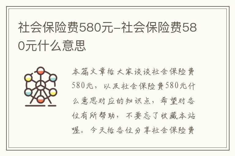 社会保险费580元-社会保险费580元什么意思