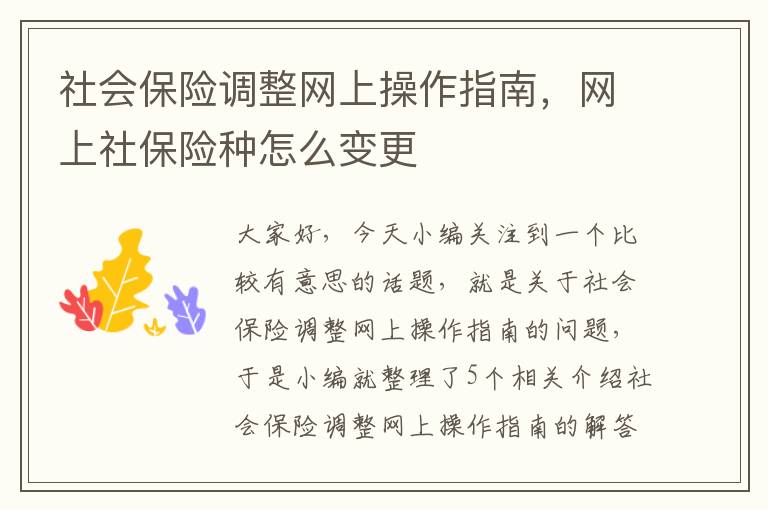 社会保险调整网上操作指南，网上社保险种怎么变更