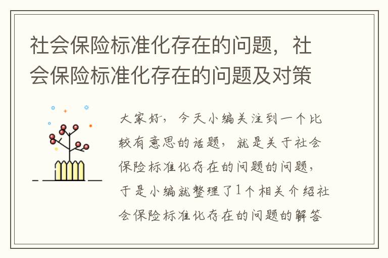 社会保险标准化存在的问题，社会保险标准化存在的问题及对策