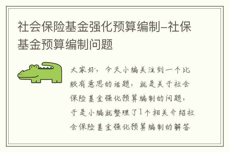 社会保险基金强化预算编制-社保基金预算编制问题