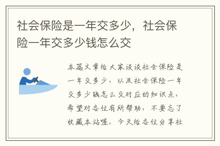 社会保险是一年交多少，社会保险一年交多少钱怎么交