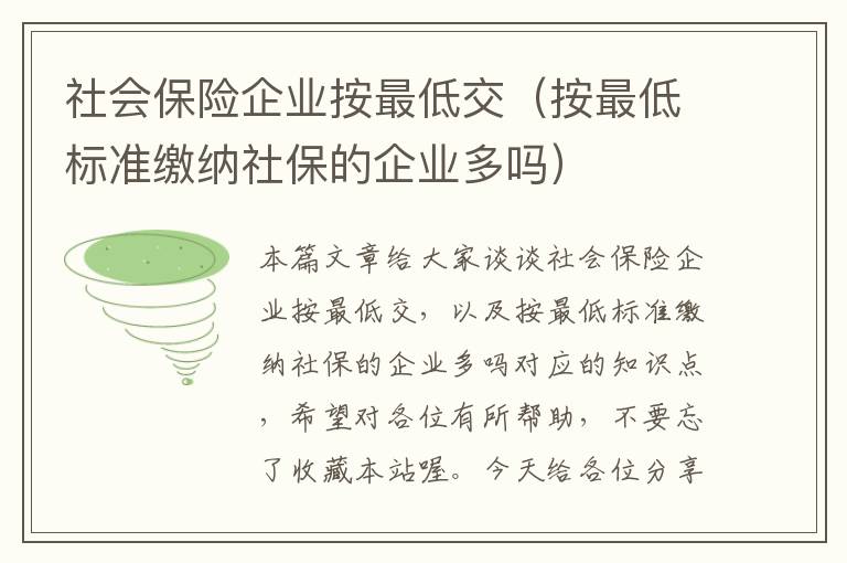 社会保险企业按最低交（按最低标准缴纳社保的企业多吗）