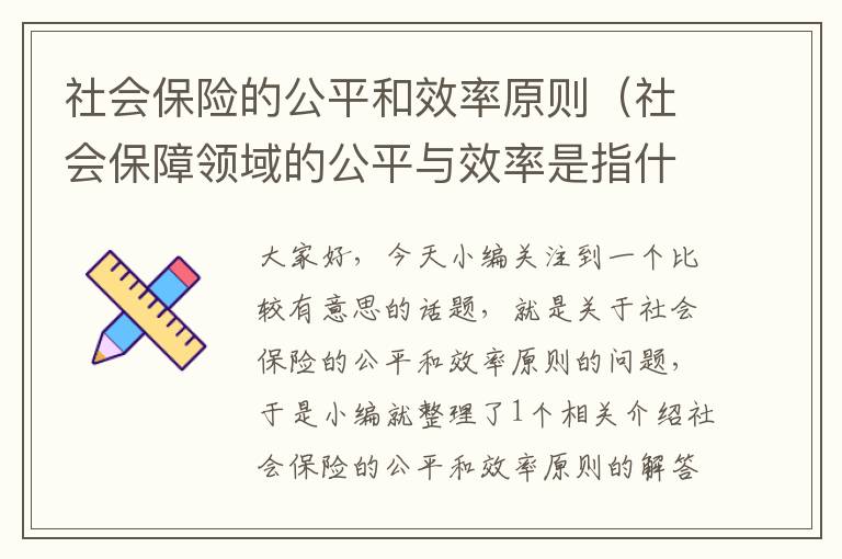 社会保险的公平和效率原则（社会保障领域的公平与效率是指什么?）