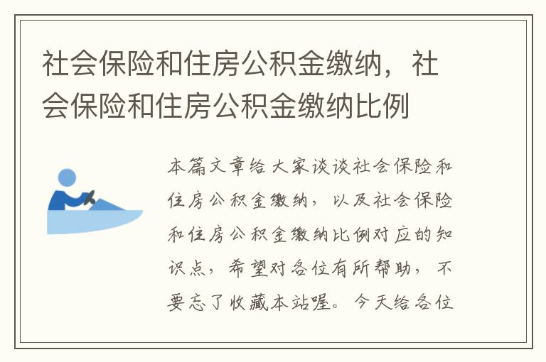 社会保险和住房公积金缴纳，社会保险和住房公积金缴纳比例