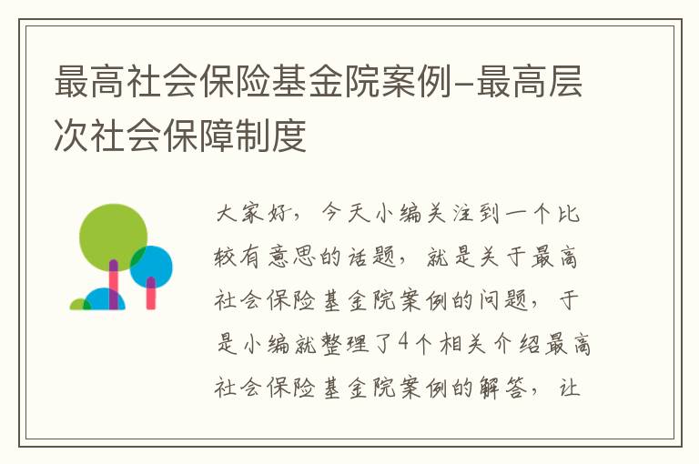 最高社会保险基金院案例-最高层次社会保障制度