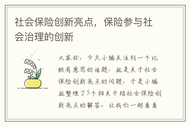 社会保险创新亮点，保险参与社会治理的创新