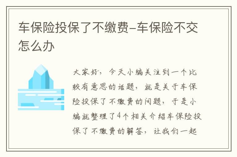 车保险投保了不缴费-车保险不交怎么办