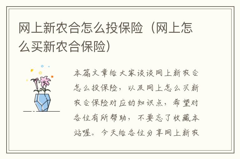 网上新农合怎么投保险（网上怎么买新农合保险）