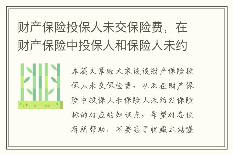 财产保险投保人未交保险费，在财产保险中投保人和保险人未约定保险标的