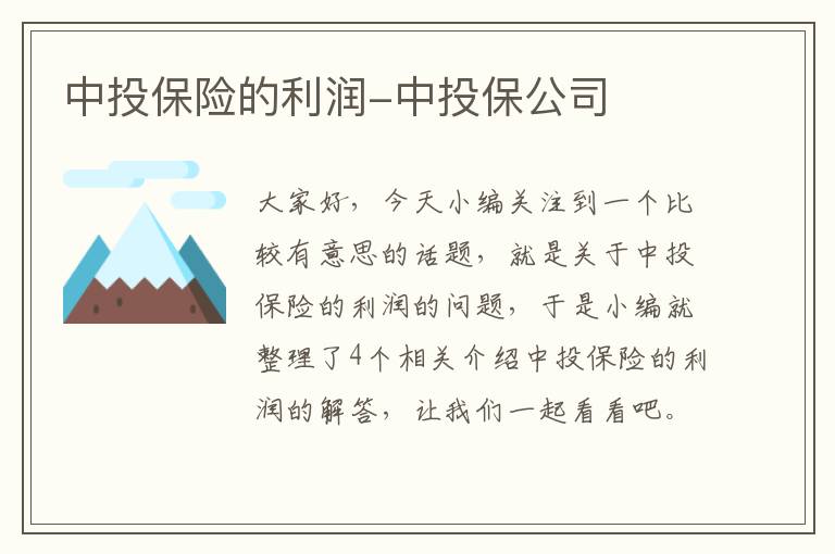 中投保险的利润-中投保公司