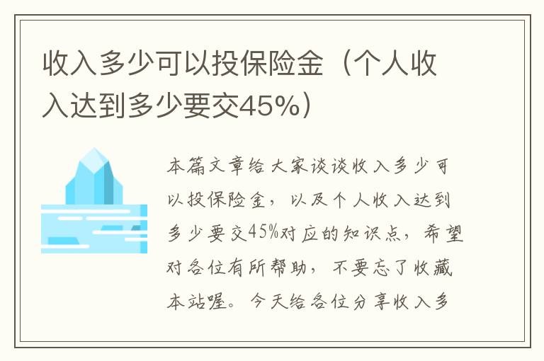 收入多少可以投保险金（个人收入达到多少要交45%）