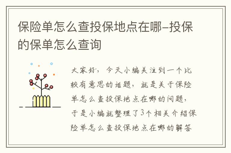 保险单怎么查投保地点在哪-投保的保单怎么查询