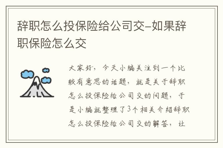 辞职怎么投保险给公司交-如果辞职保险怎么交