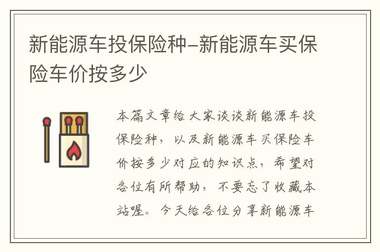 新能源车投保险种-新能源车买保险车价按多少