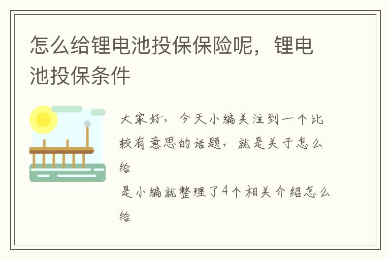 怎么给锂电池投保保险呢，锂电池投保条件