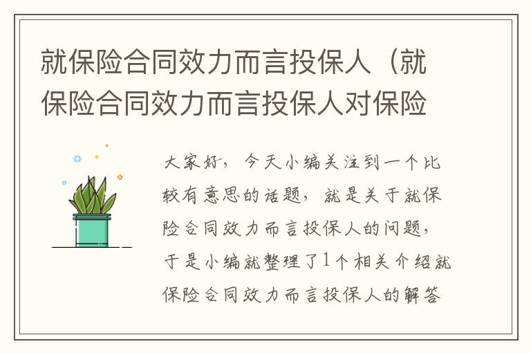 就保险合同效力而言投保人（就保险合同效力而言投保人对保险标的无保险利益）