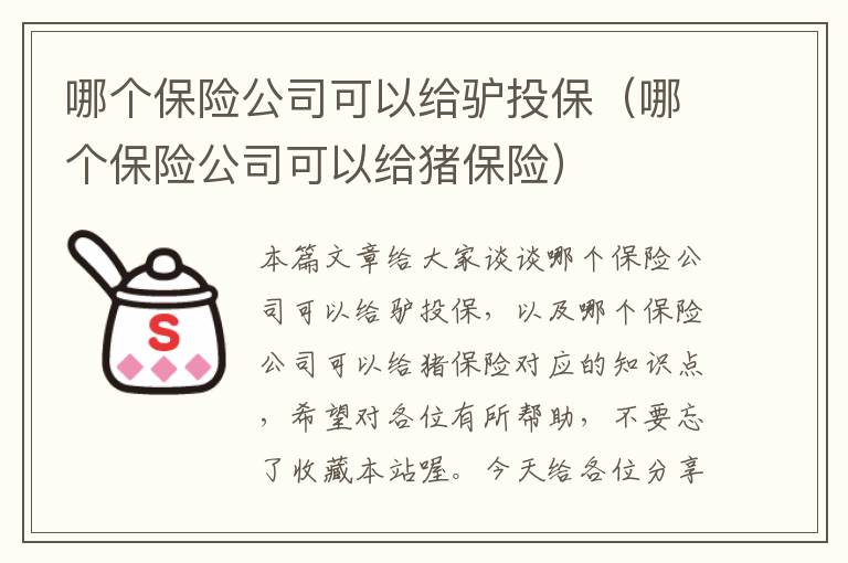 哪个保险公司可以给驴投保（哪个保险公司可以给猪保险）