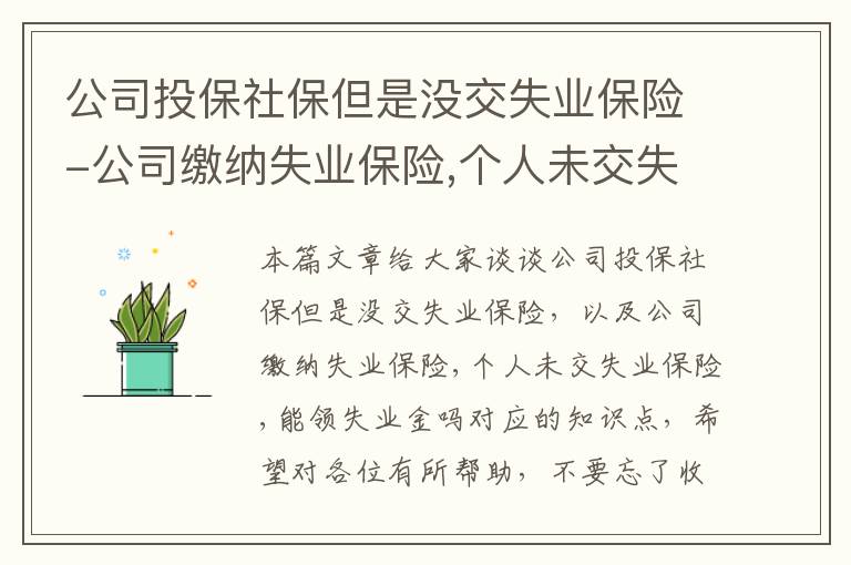 公司投保社保但是没交失业保险-公司缴纳失业保险,个人未交失业保险,能领失业金吗