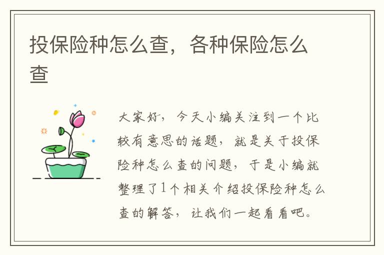 投保险种怎么查，各种保险怎么查