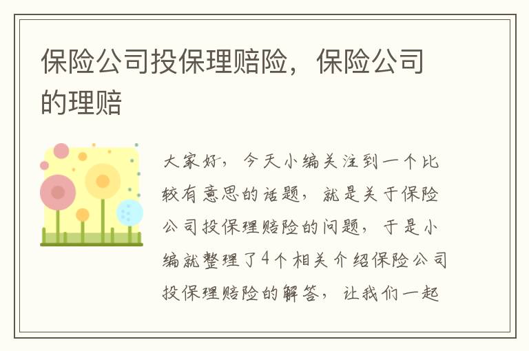 保险公司投保理赔险，保险公司的理赔