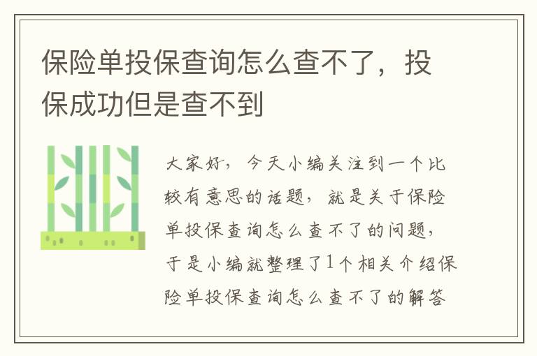 保险单投保查询怎么查不了，投保成功但是查不到