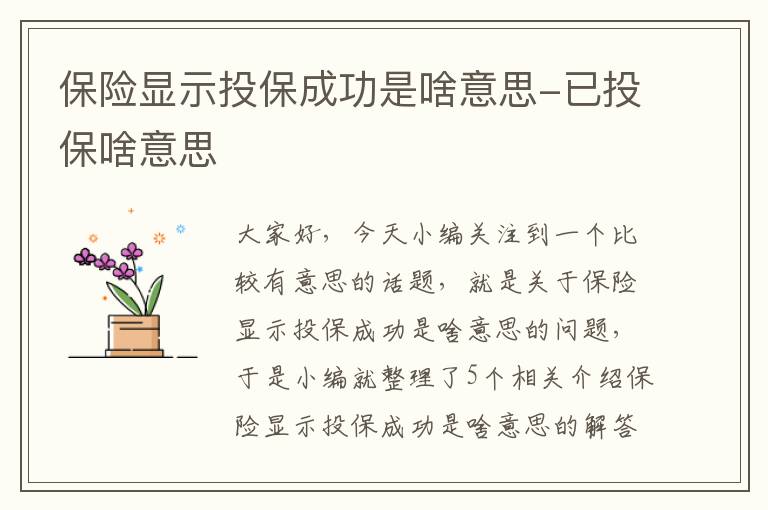 保险显示投保成功是啥意思-已投保啥意思