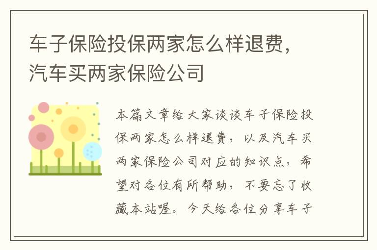 车子保险投保两家怎么样退费，汽车买两家保险公司