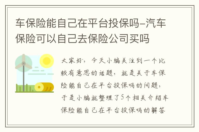 车保险能自己在平台投保吗-汽车保险可以自己去保险公司买吗