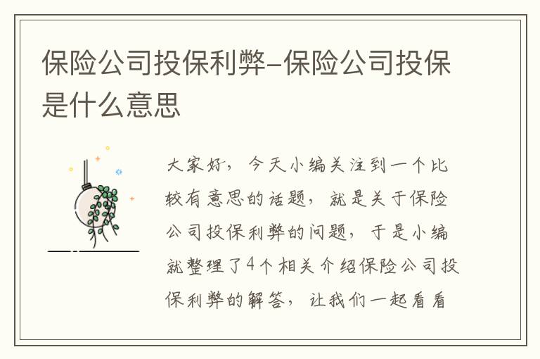 保险公司投保利弊-保险公司投保是什么意思