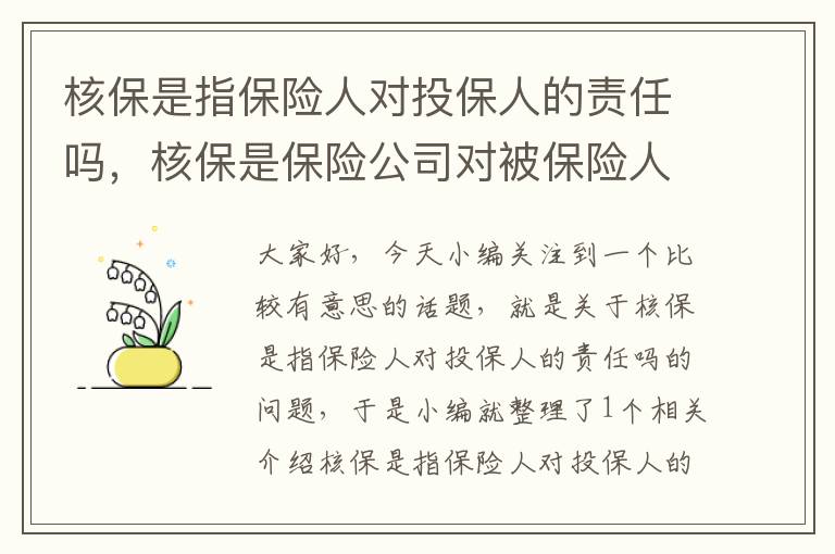 核保是指保险人对投保人的责任吗，核保是保险公司对被保险人的风险选择