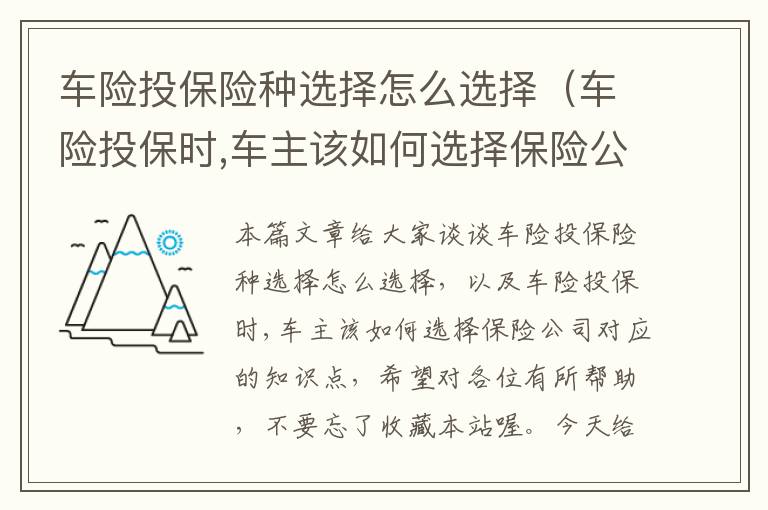 车险投保险种选择怎么选择（车险投保时,车主该如何选择保险公司）