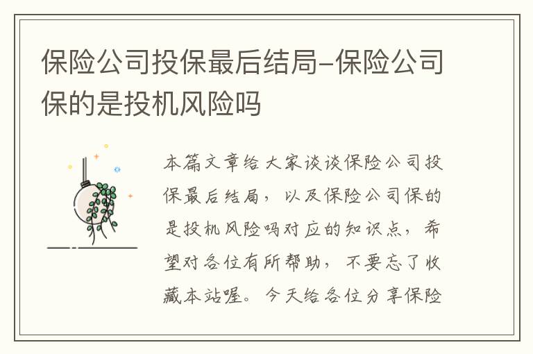 保险公司投保最后结局-保险公司保的是投机风险吗