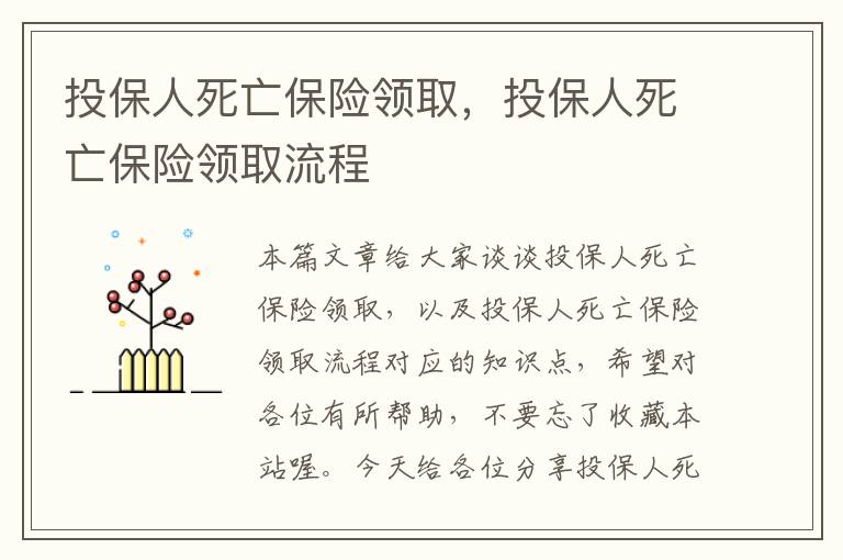 投保人死亡保险领取，投保人死亡保险领取流程