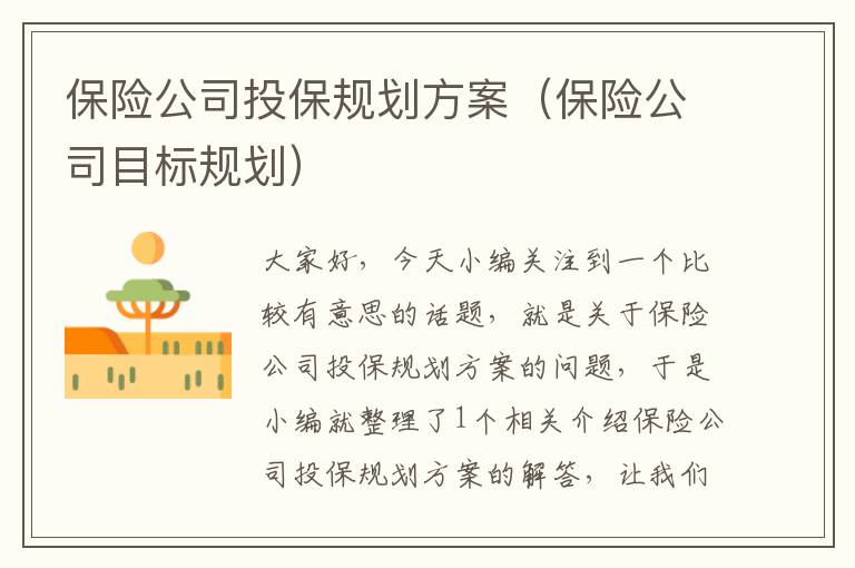 保险公司投保规划方案（保险公司目标规划）