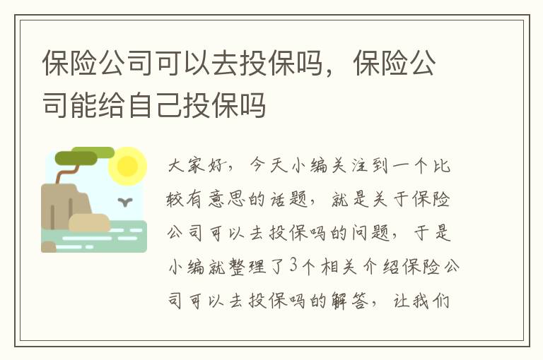 保险公司可以去投保吗，保险公司能给自己投保吗