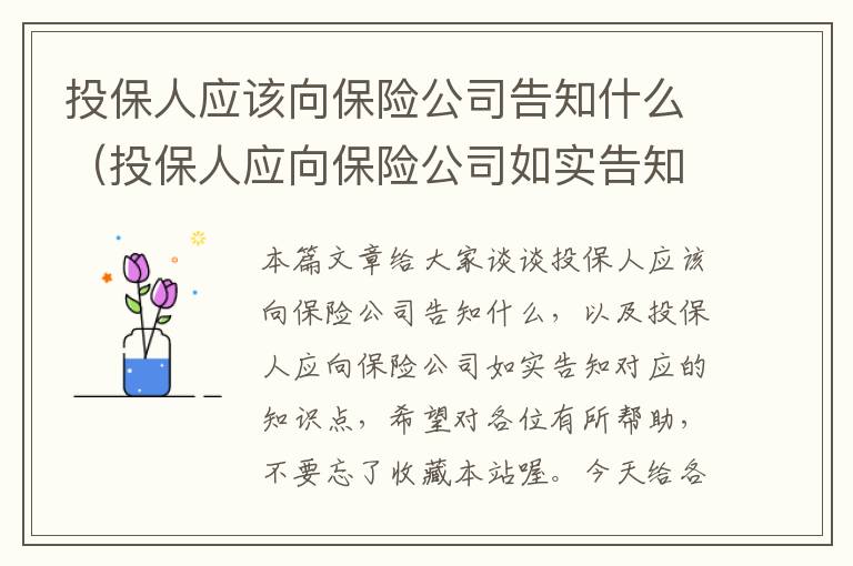 投保人应该向保险公司告知什么（投保人应向保险公司如实告知）